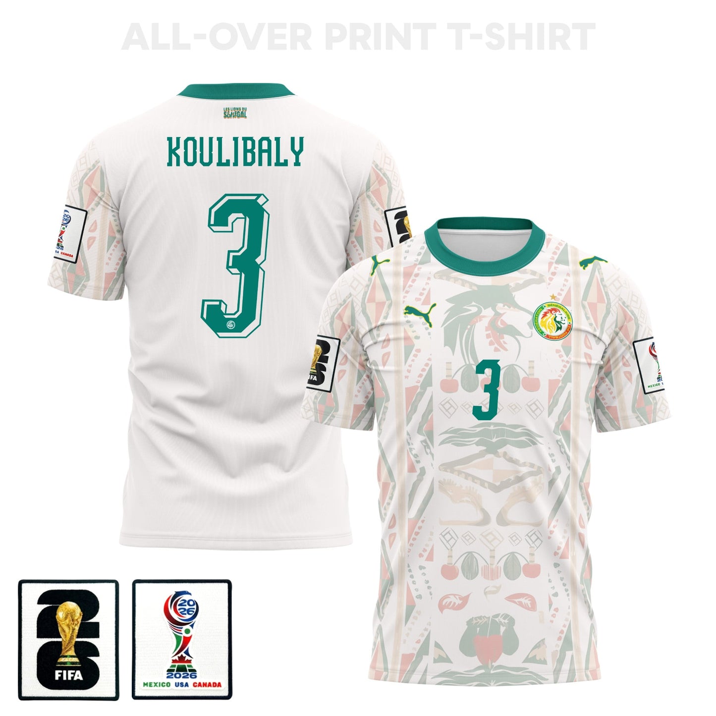 Kalidou Koulibaly 3 Senegal 2026 Home 3D T-Shirt Fully Printed – Unisex, White