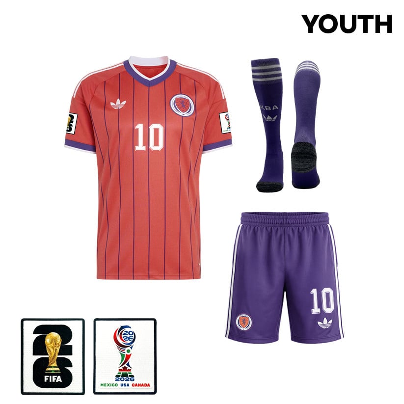 Che Adams 10 Scotland 2026 YOUTH Away Kit Set – Red/Purple