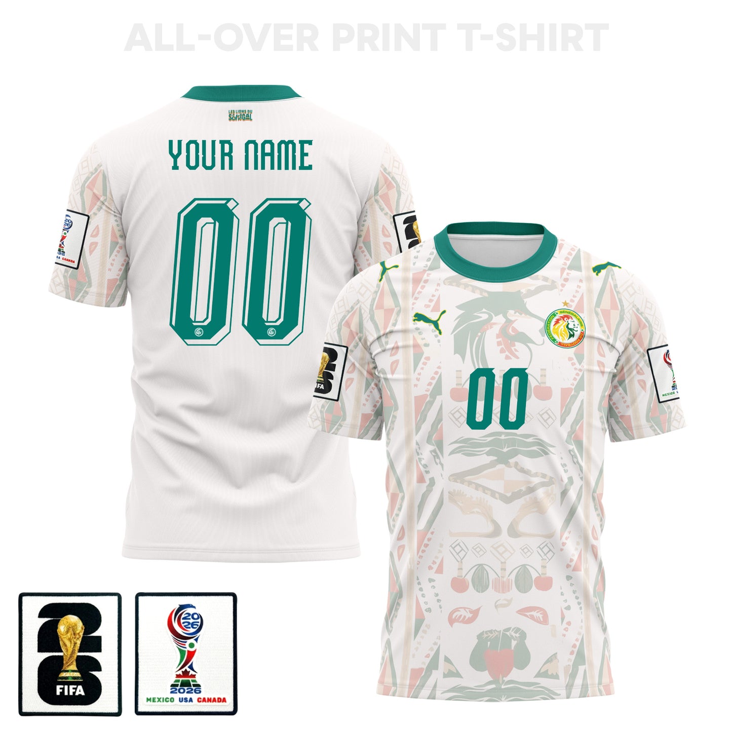 Senegal 2026 Home 3D T-Shirt Fully Printed – Personalized – Unisex, White