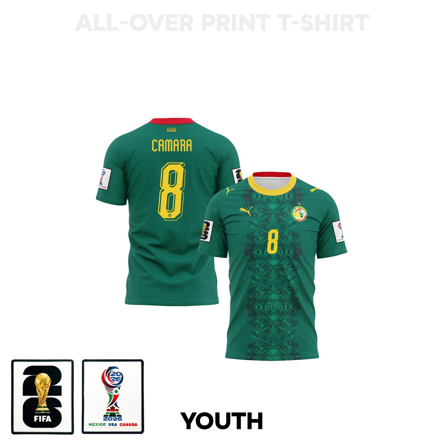 Lamine Camara 8 Youth Senegal 2026 Away 3D T-shirt Fully Printed – Green