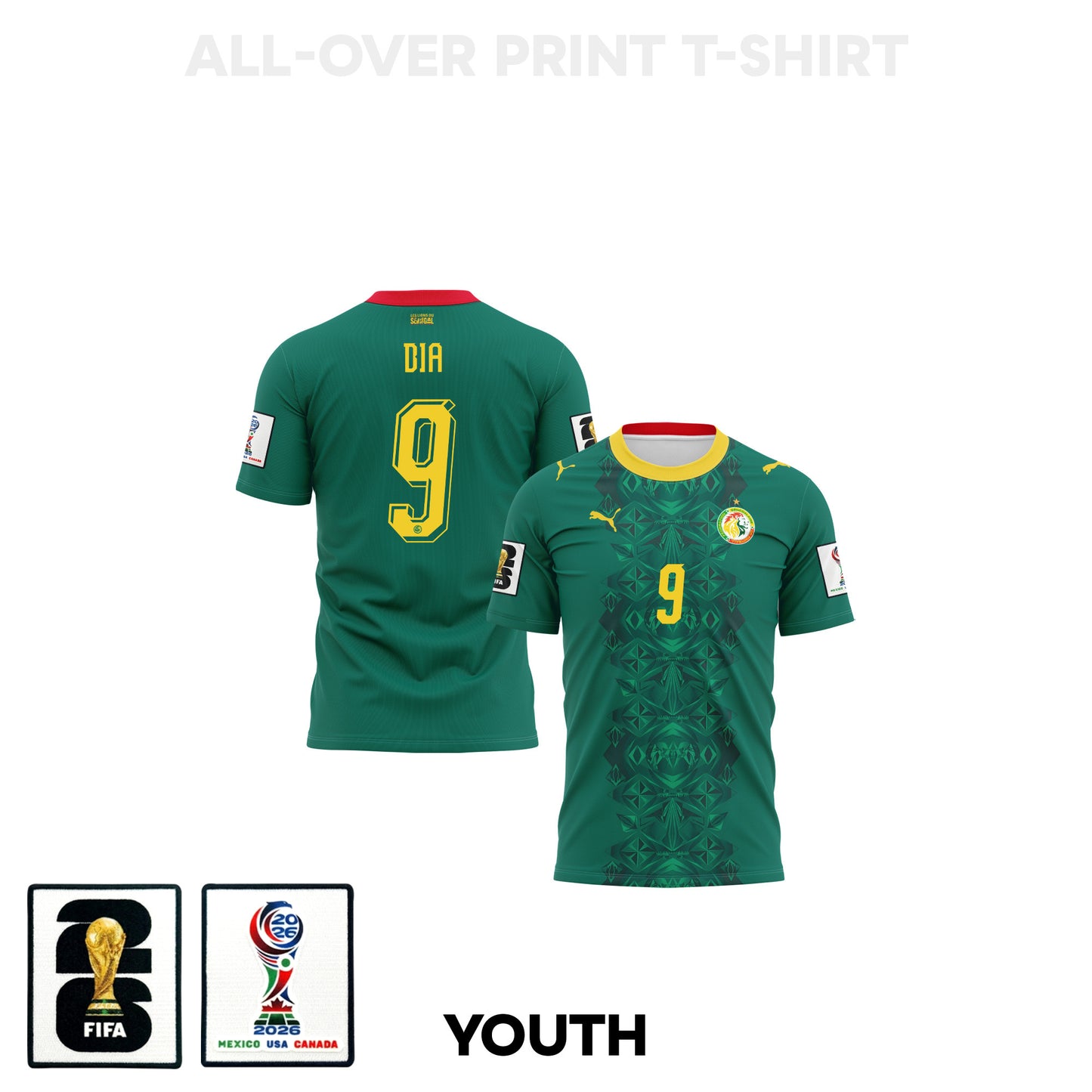 Boulaye Dia 9 Youth Senegal 2026 Away 3D T-shirt Fully Printed – Green