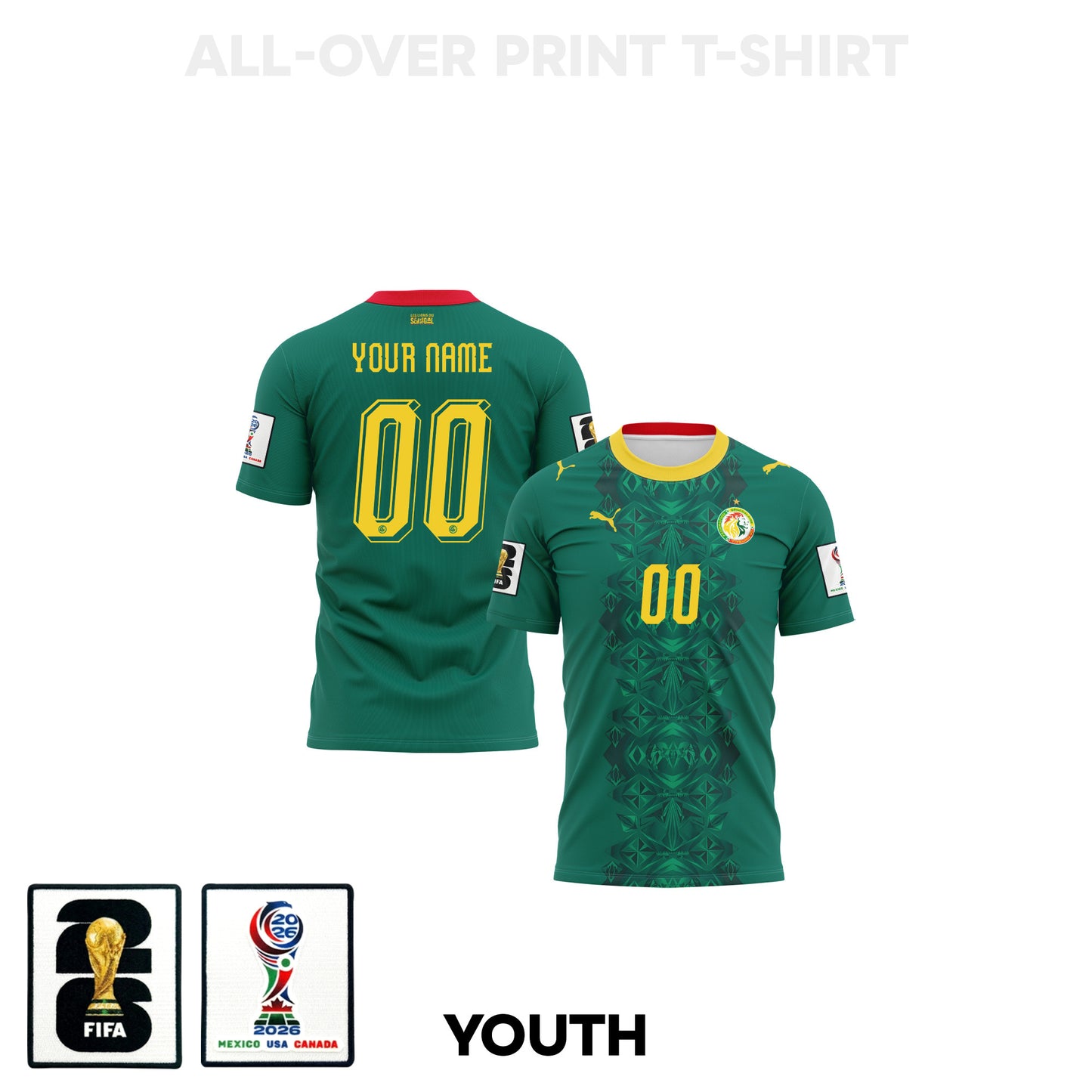 Senegal 2026 Youth Away 3D T-shirt Fully Printed – Personalized – Green