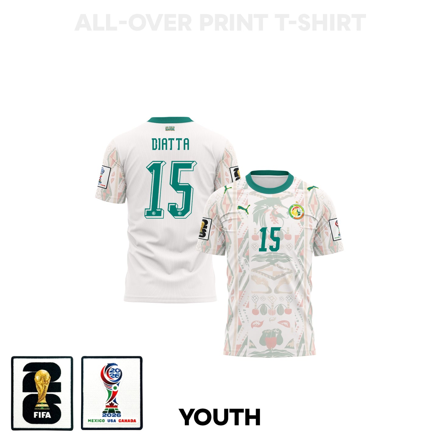 Krépin Diatta 15 Youth Senegal 2026 Home 3D T-shirt Fully Printed – White