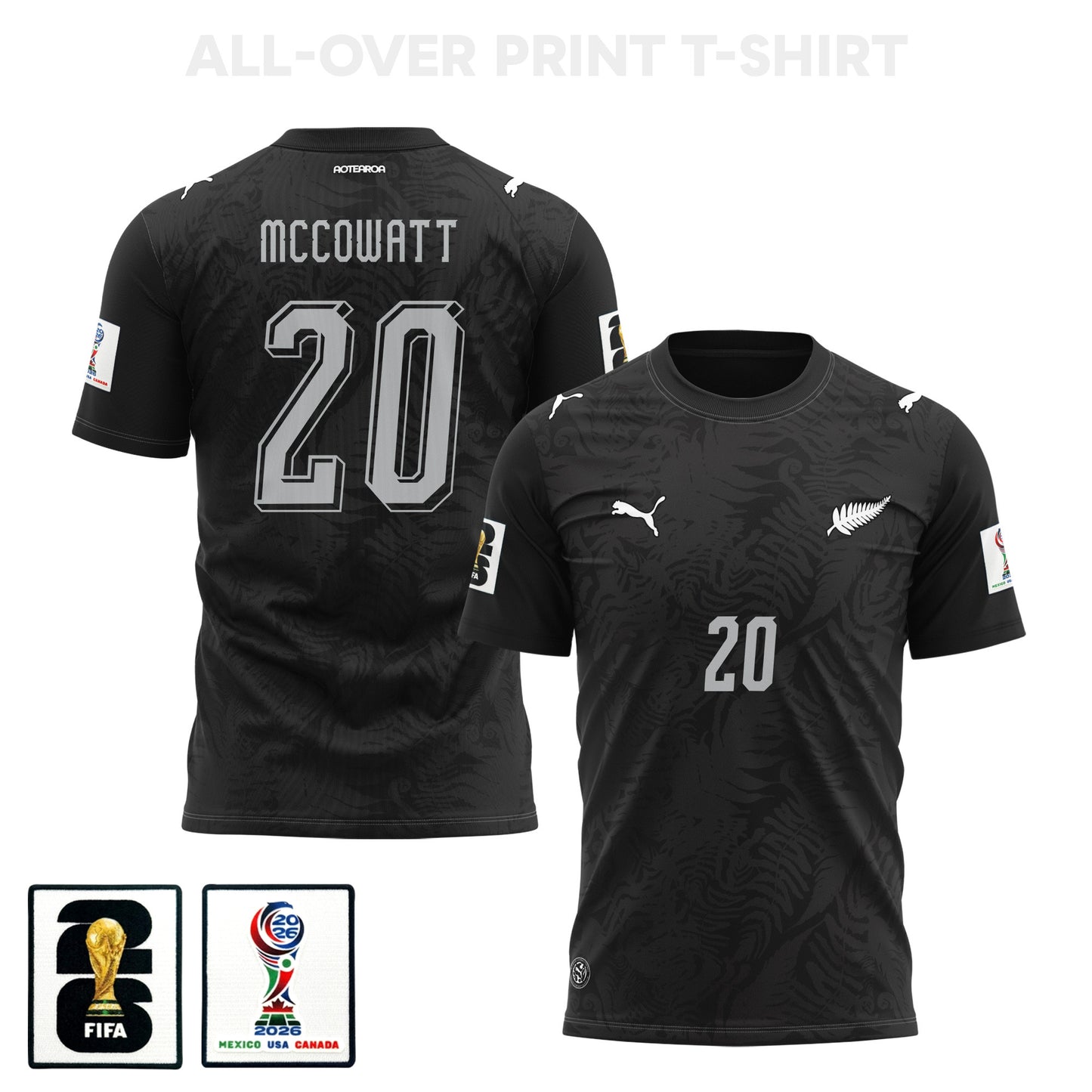 Callum McCowatt 20 New Zealand 2026 Home 3D T-Shirt Fully Printed – Unisex, Black