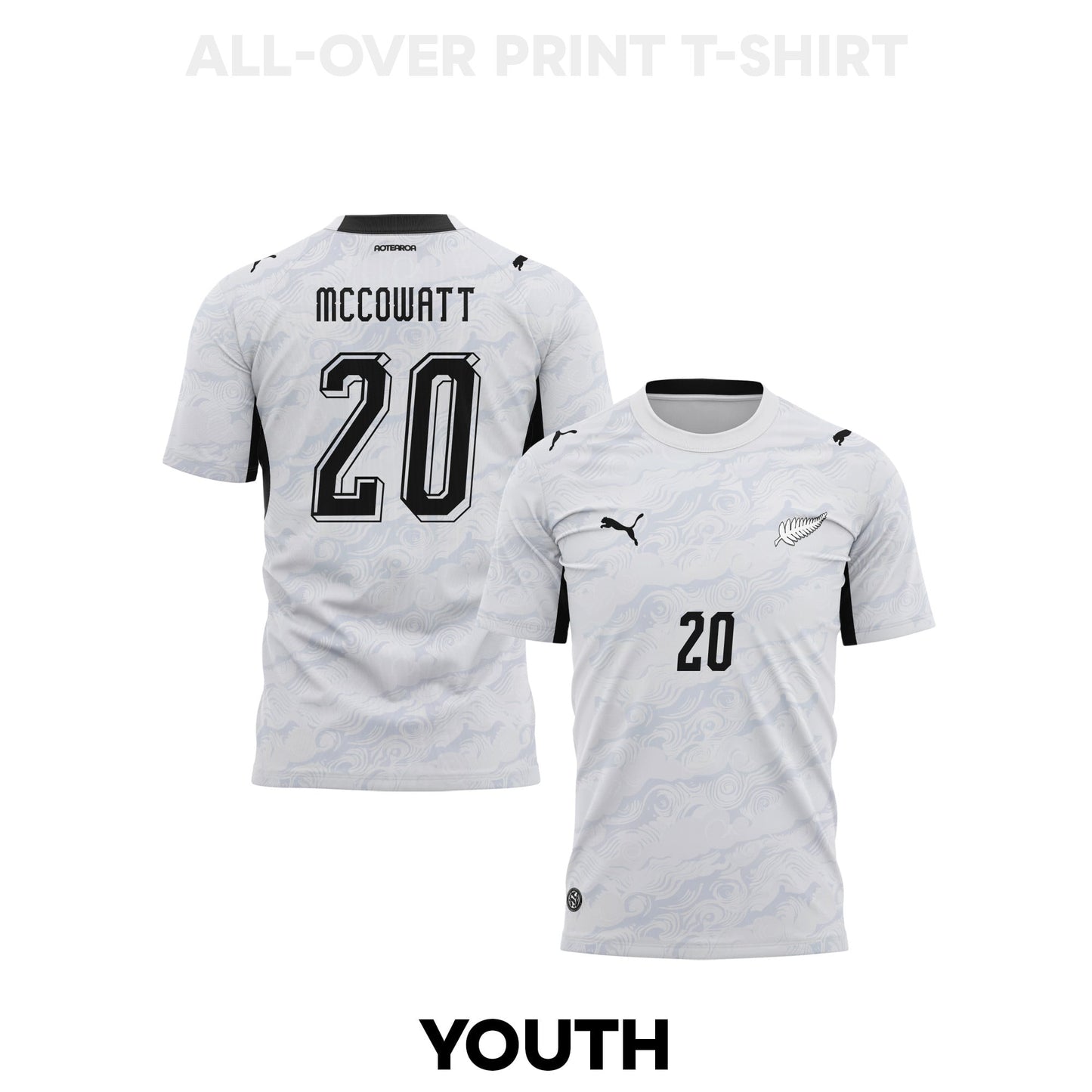 Callum McCowatt 20 Youth New Zealand 2026 Away 3D T-shirt Fully Printed – White