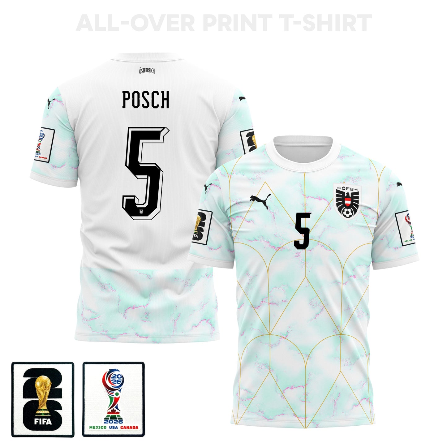 Stefan Posch 5 Austria 2026 Away 3D T-Shirt Fully Printed – Unisex, White