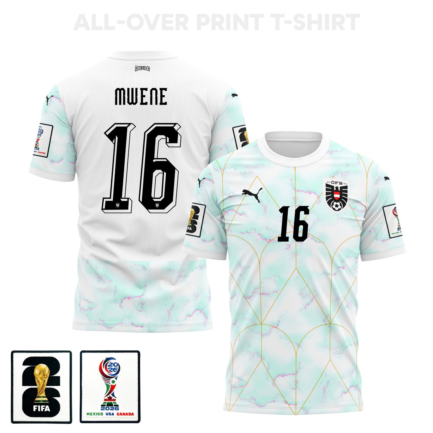 Phillipp Mwene 16 Austria 2026 Away 3D T-Shirt Fully Printed – Unisex, White