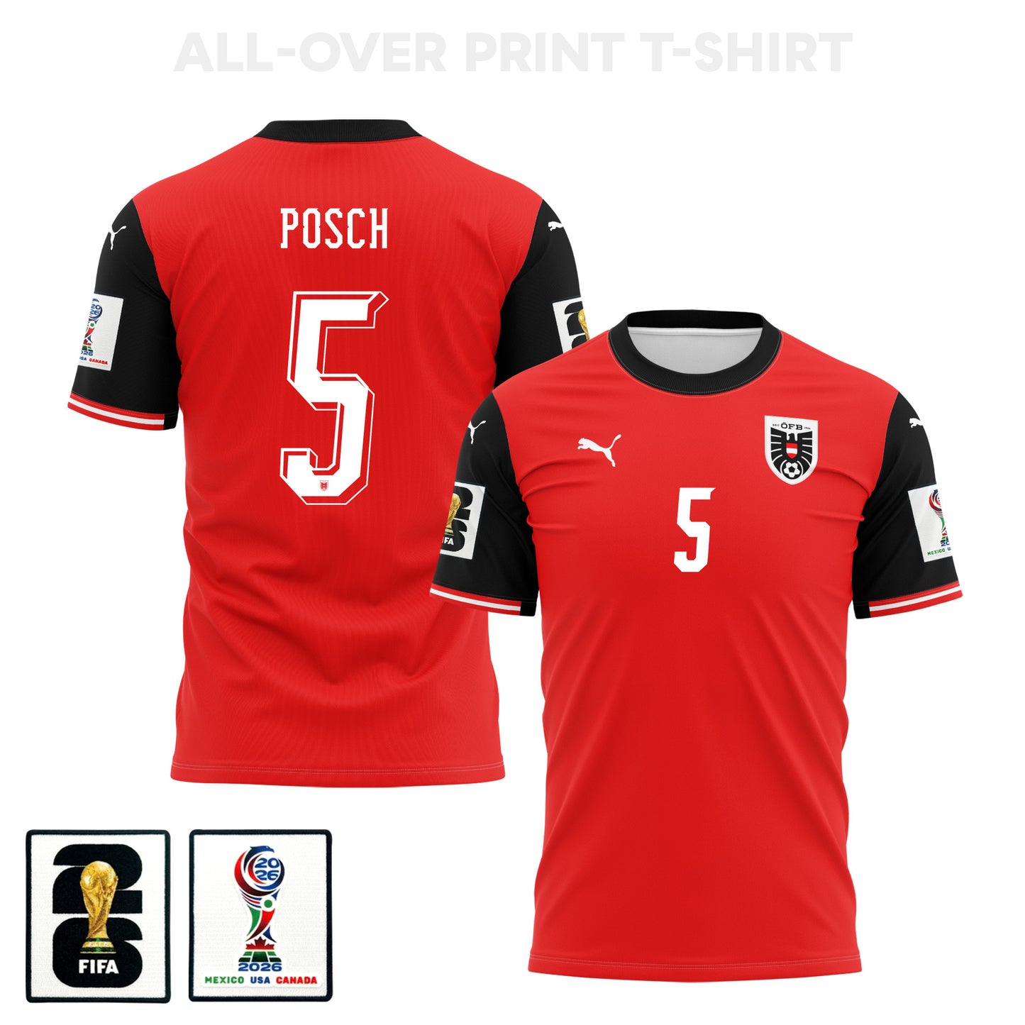 Stefan Posch 5 Austria 2026 Home 3D T-Shirt Fully Printed – Unisex, Red