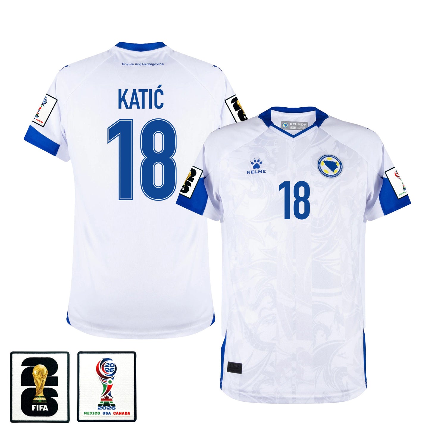 Nikola Katić 18 Bosnia and Herzegovina 2026 Away Jersey - White, Men