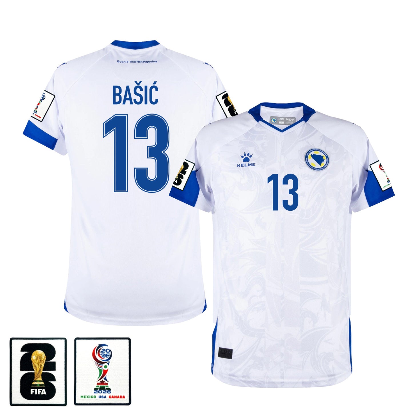 Ivan Bašić 13 Bosnia and Herzegovina 2026 Away Jersey - White, Men