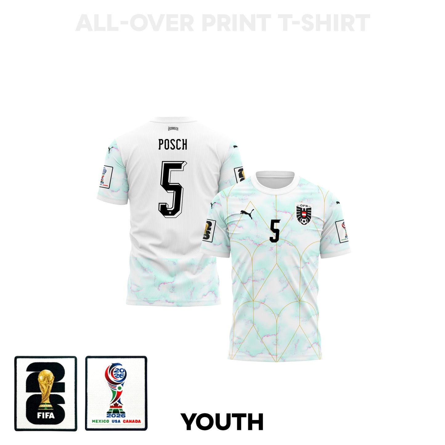 Stefan Posch 5 Youth Austria 2026 Away 3D T-shirt Fully Printed – White