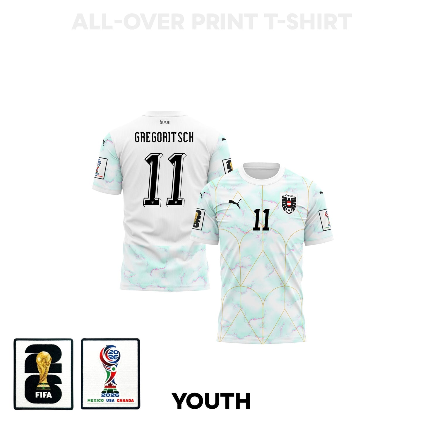 Michael Gregoritsch 11 Youth Austria 2026 Away 3D T-shirt Fully Printed – White