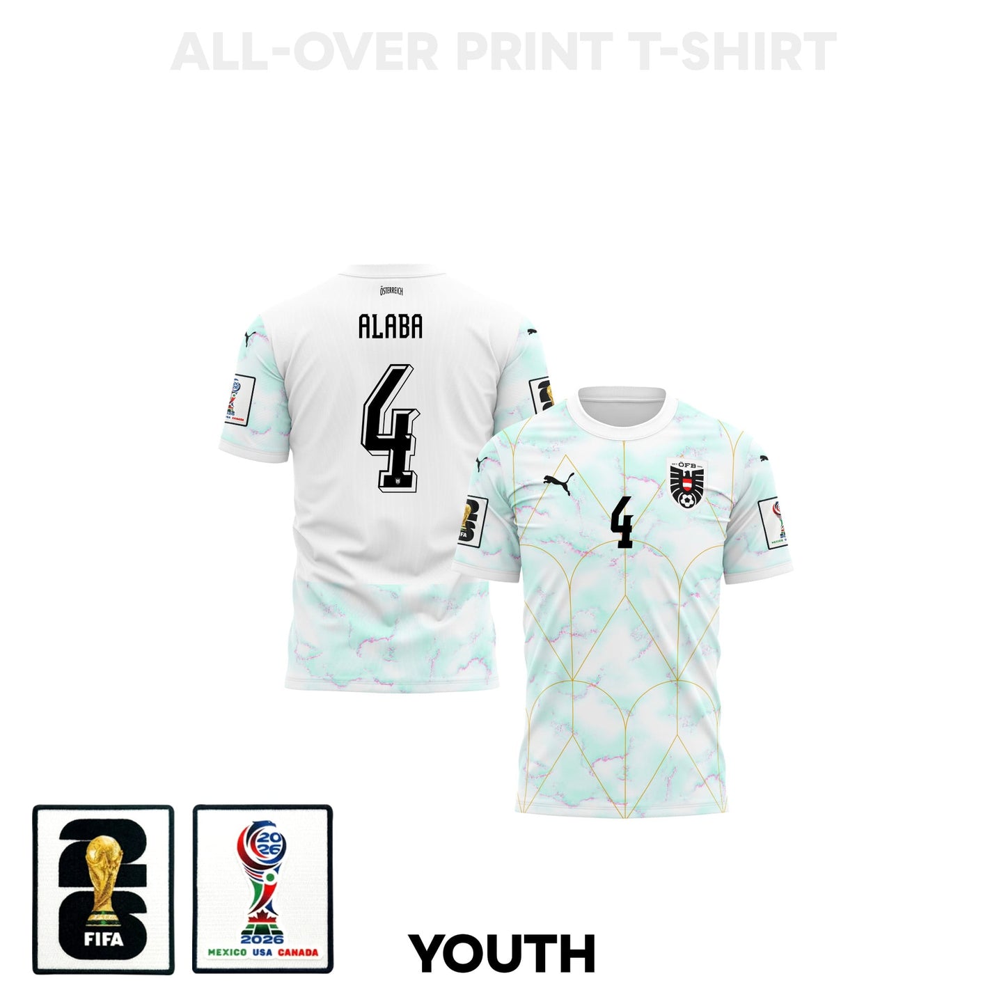 David Alaba 4 Youth Austria 2026 Away 3D T-shirt Fully Printed – White