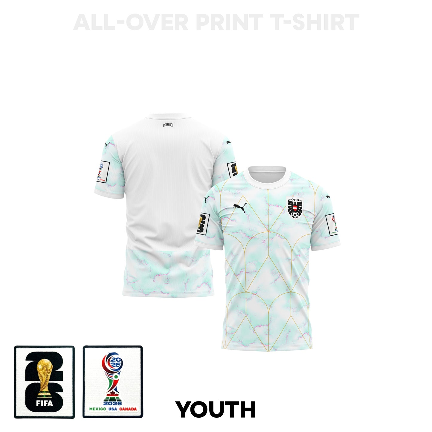 Austria 2026 Youth Away 3D T-shirt Fully Printed – White