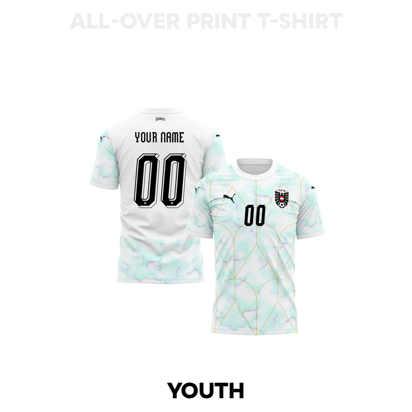 Austria 2026 Youth Away 3D T-shirt Fully Printed – Personalized – White