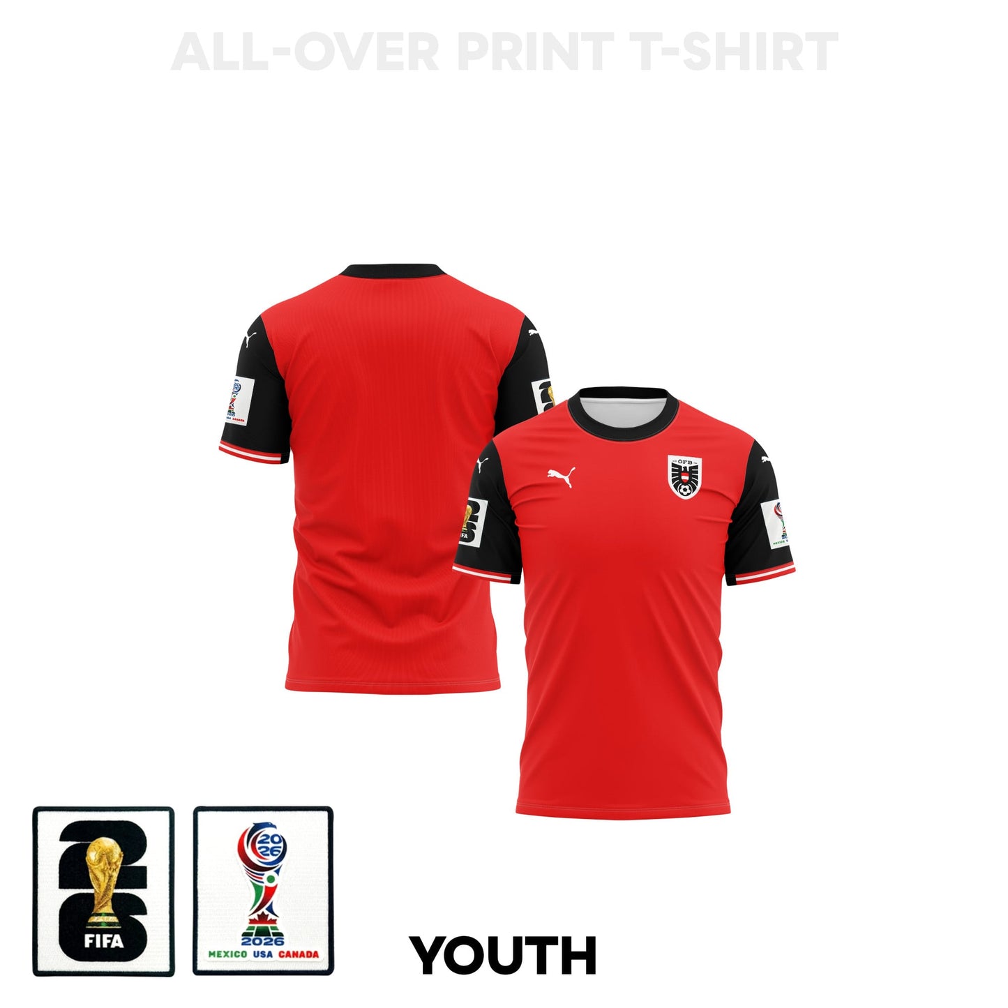 Austria 2026 Youth Home 3D T-shirt Fully Printed – Red