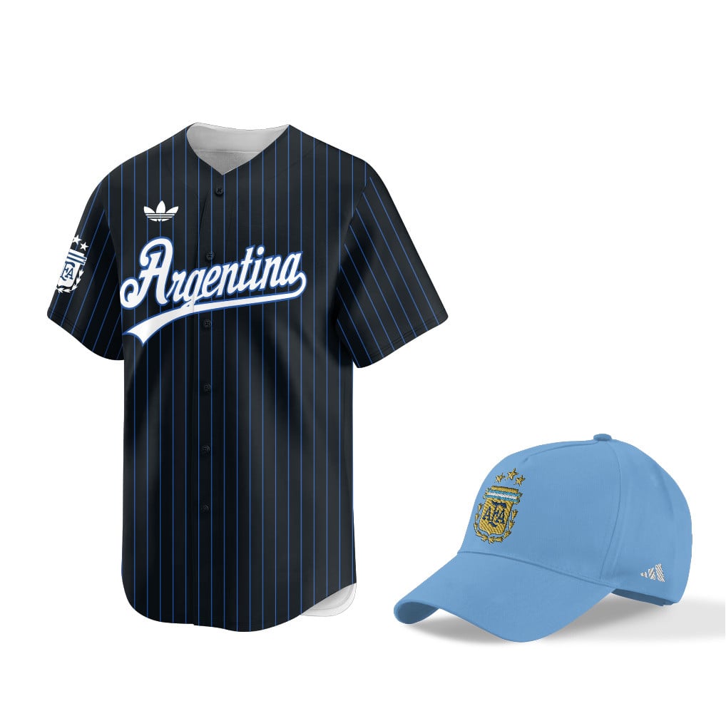 Argentina World Cup 2026 Fan Gear Set – Away Navy – 3D Baseball Jersey & Hat