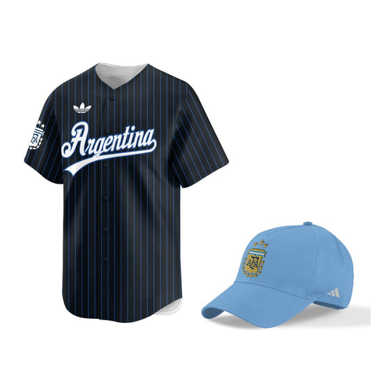 Argentina World Cup 2026 Fan Gear Set – Away Navy – 3D Baseball Jersey & Hat
