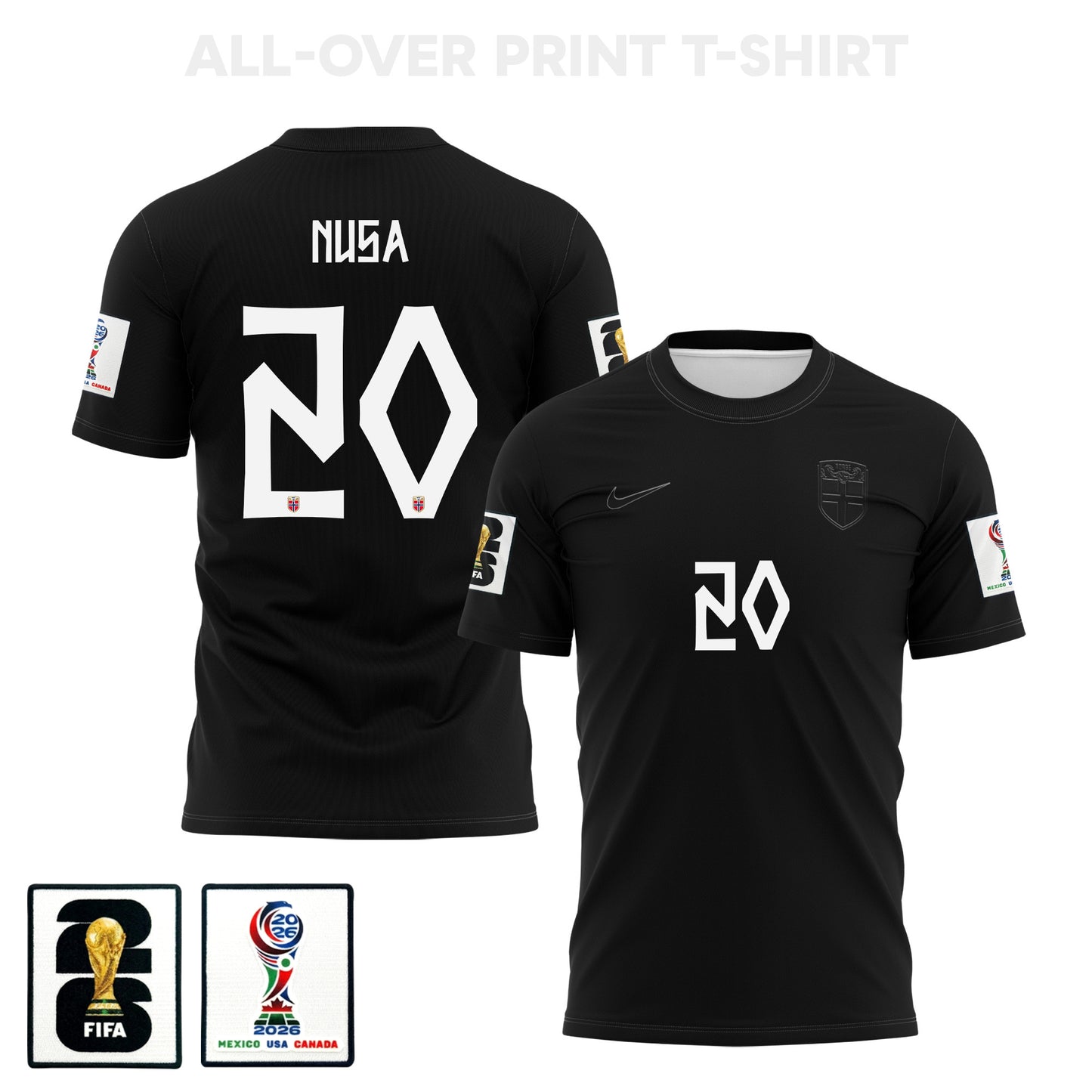 Antonio Nusa 20 Norway 2026 Away 3D T-Shirt Fully Printed – Unisex, Black