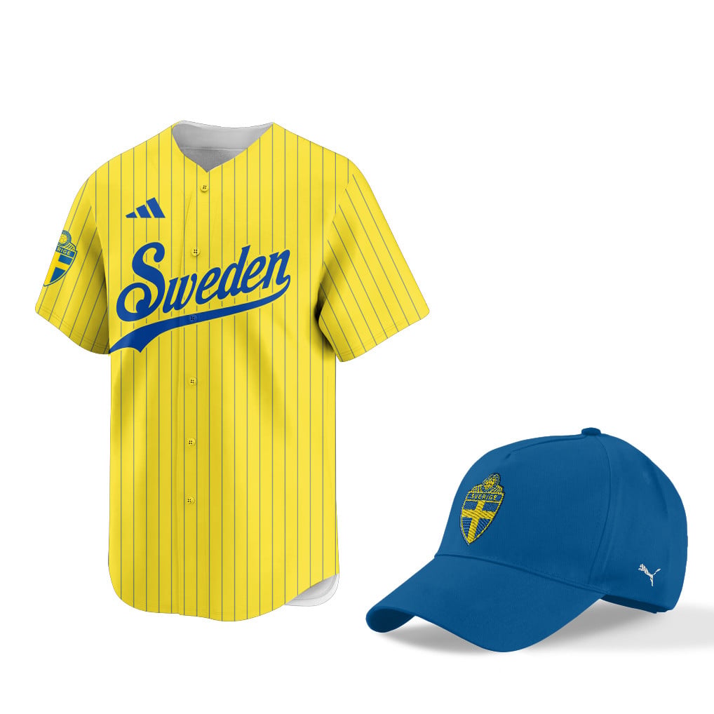 Sweden World Cup 2026 Fan Gear Set – Home 3D Baseball Jersey & Hat