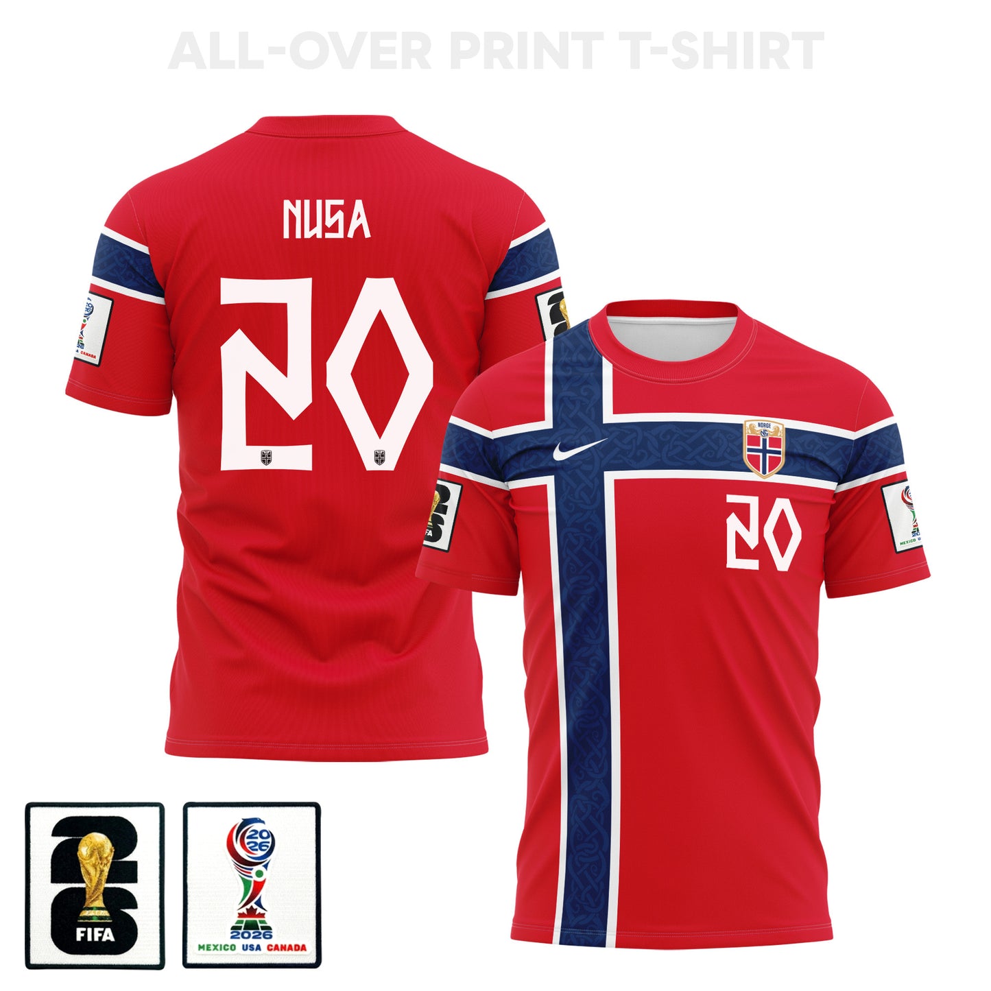 Antonio Nusa 20 Norway 2026 Home 3D T-Shirt Fully Printed – Unisex, Red