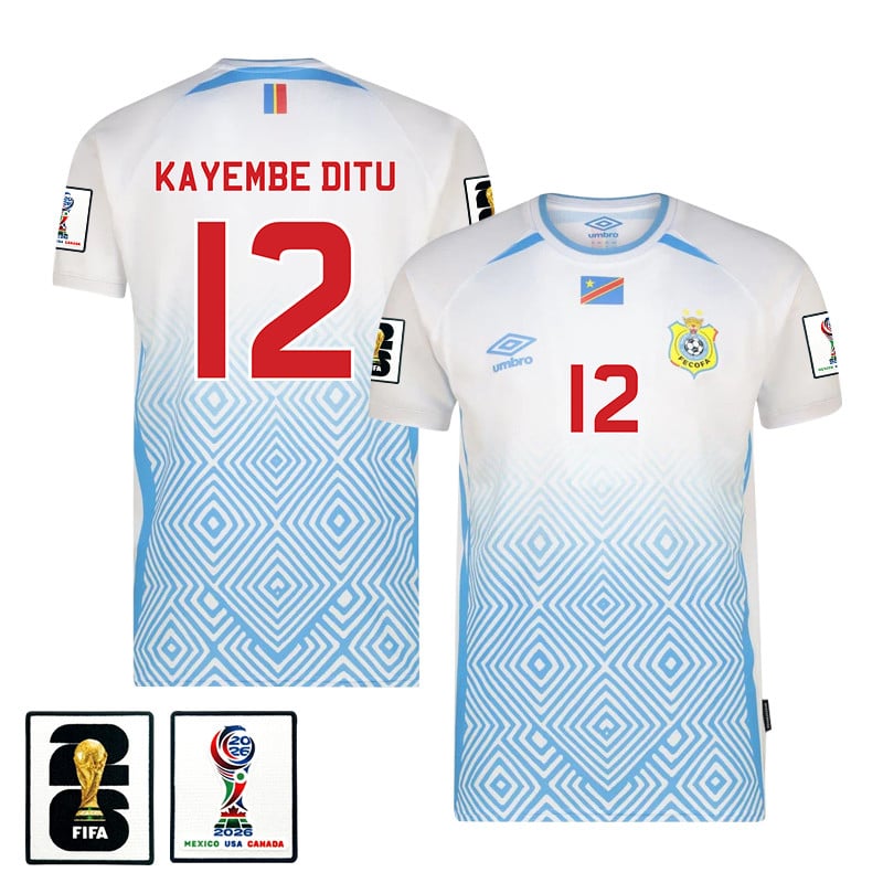 Joris Kayembe Ditu 12 DR Congo 2026 Away Jersey - White, Men