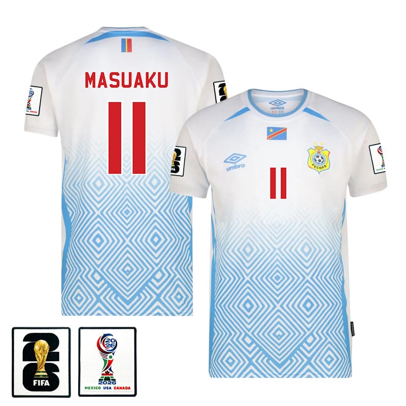 Arthur Masuaku 11 DR Congo 2026 Away Jersey - White, Men
