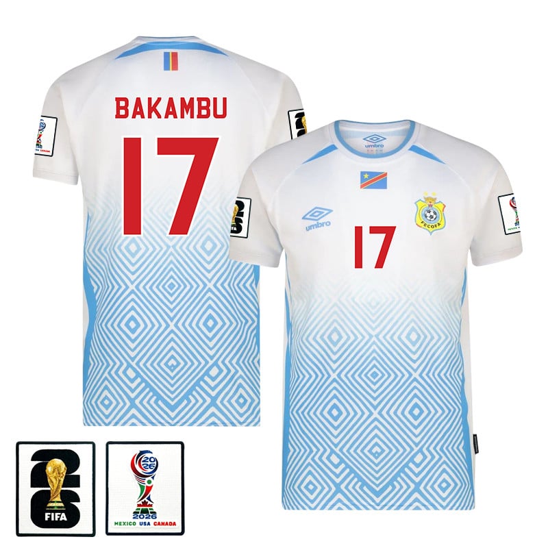 Cedric Bakambu 17 DR Congo 2026 Away Jersey - White, Men