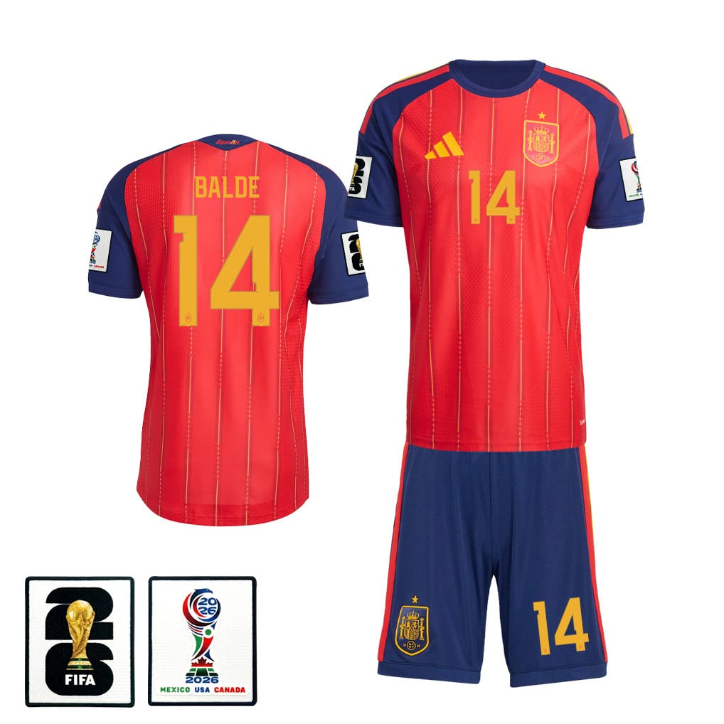 Alejandro Balde 14 Spain 2026 Home Men Jersey & Shorts Set – Red