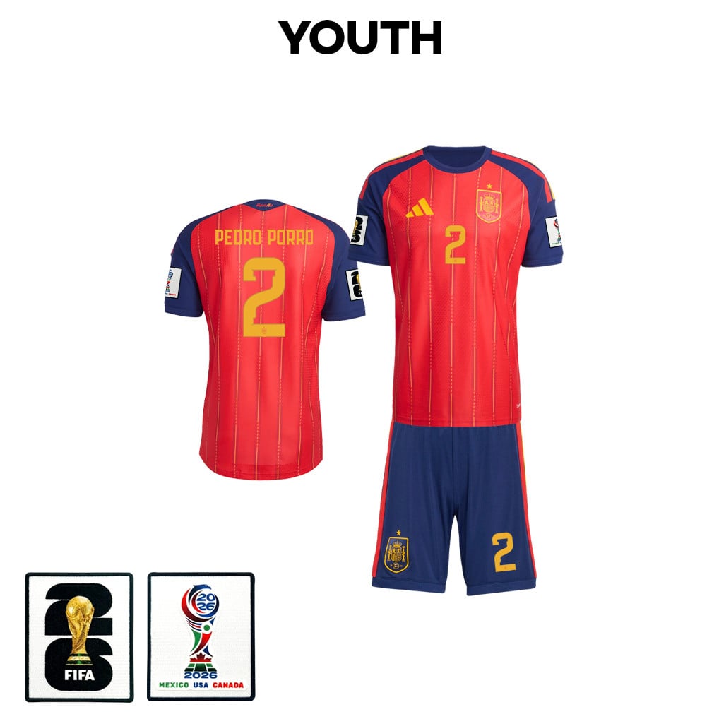 Pedro Porro 2 Spain 2026 YOUTH Home Jersey & Shorts Set - Red