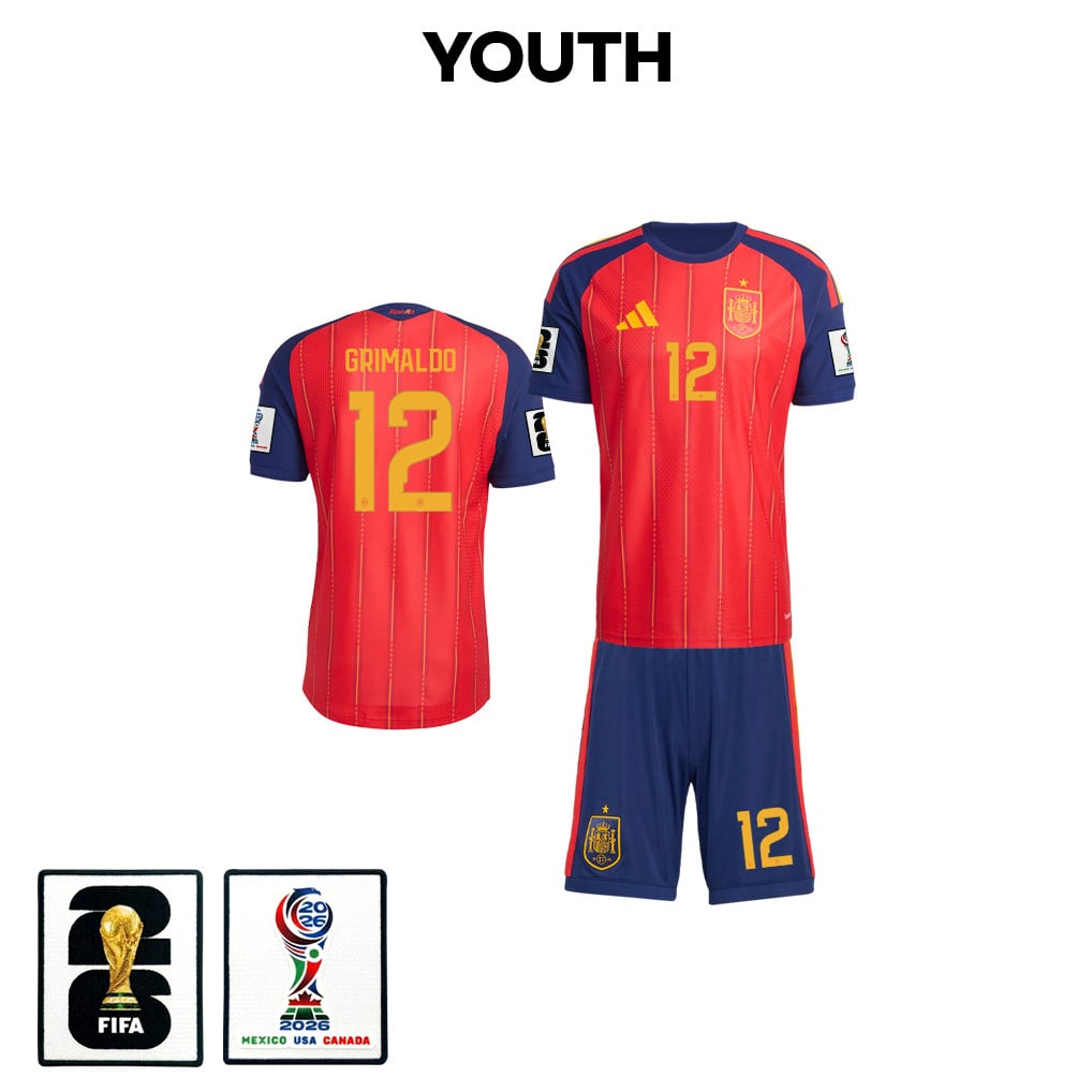 Álex Grimaldo 12 Spain 2026 YOUTH Home Jersey & Shorts Set - Red