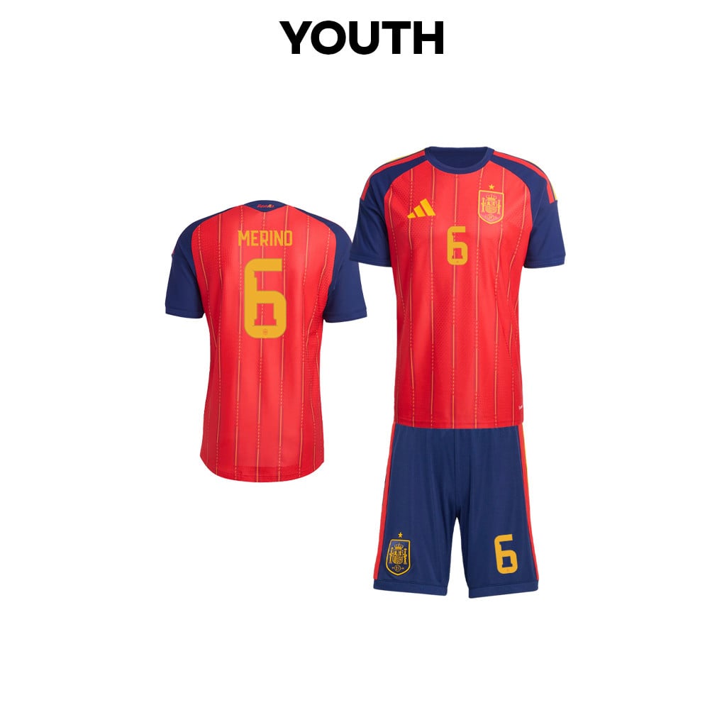 Mikel Merino 6 Spain 2026 YOUTH Home Jersey & Shorts Set - Red
