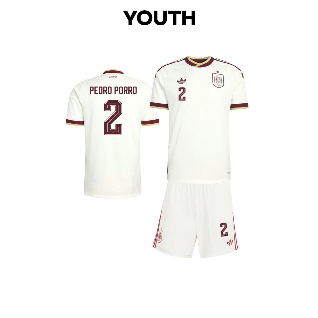 Pedro Porro 2 Spain 2026 YOUTH Away Jersey & Shorts Set - White