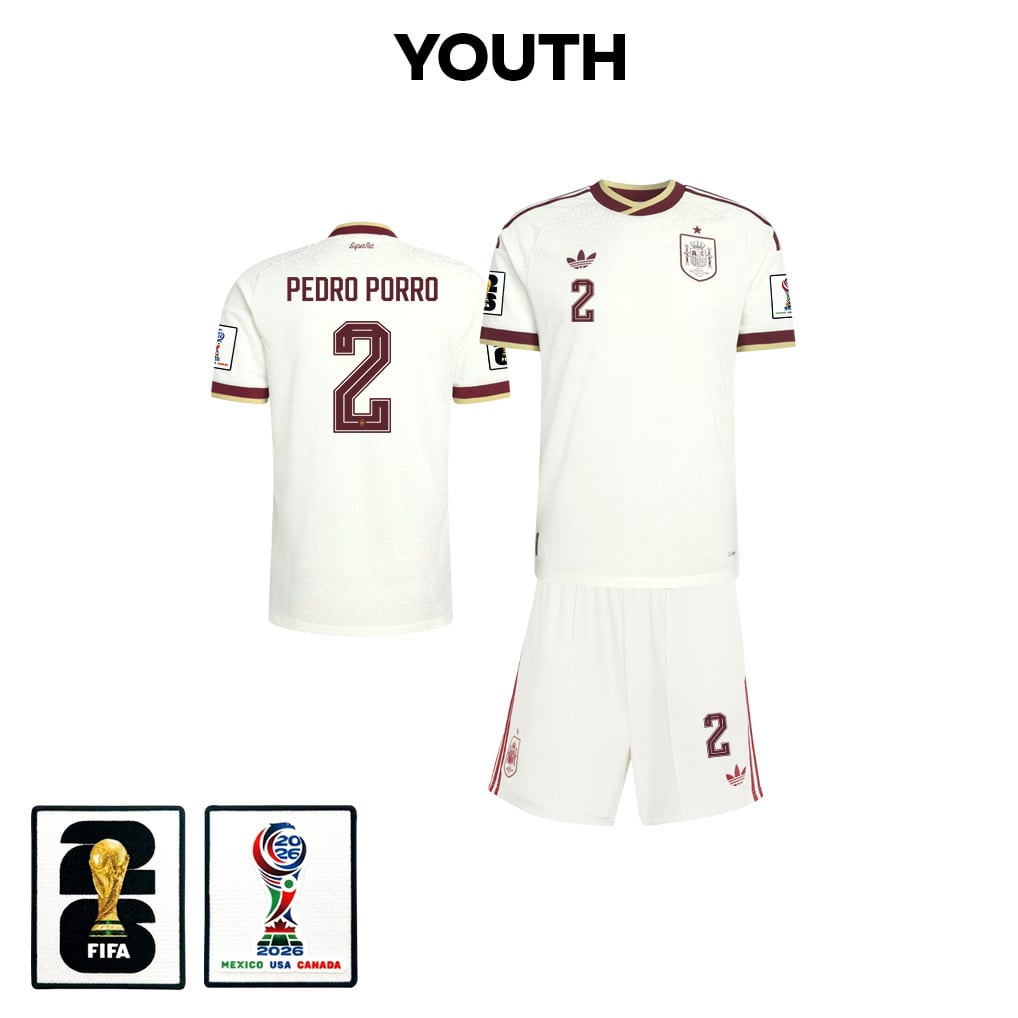 Pedro Porro 2 Spain 2026 YOUTH Away Jersey & Shorts Set - White