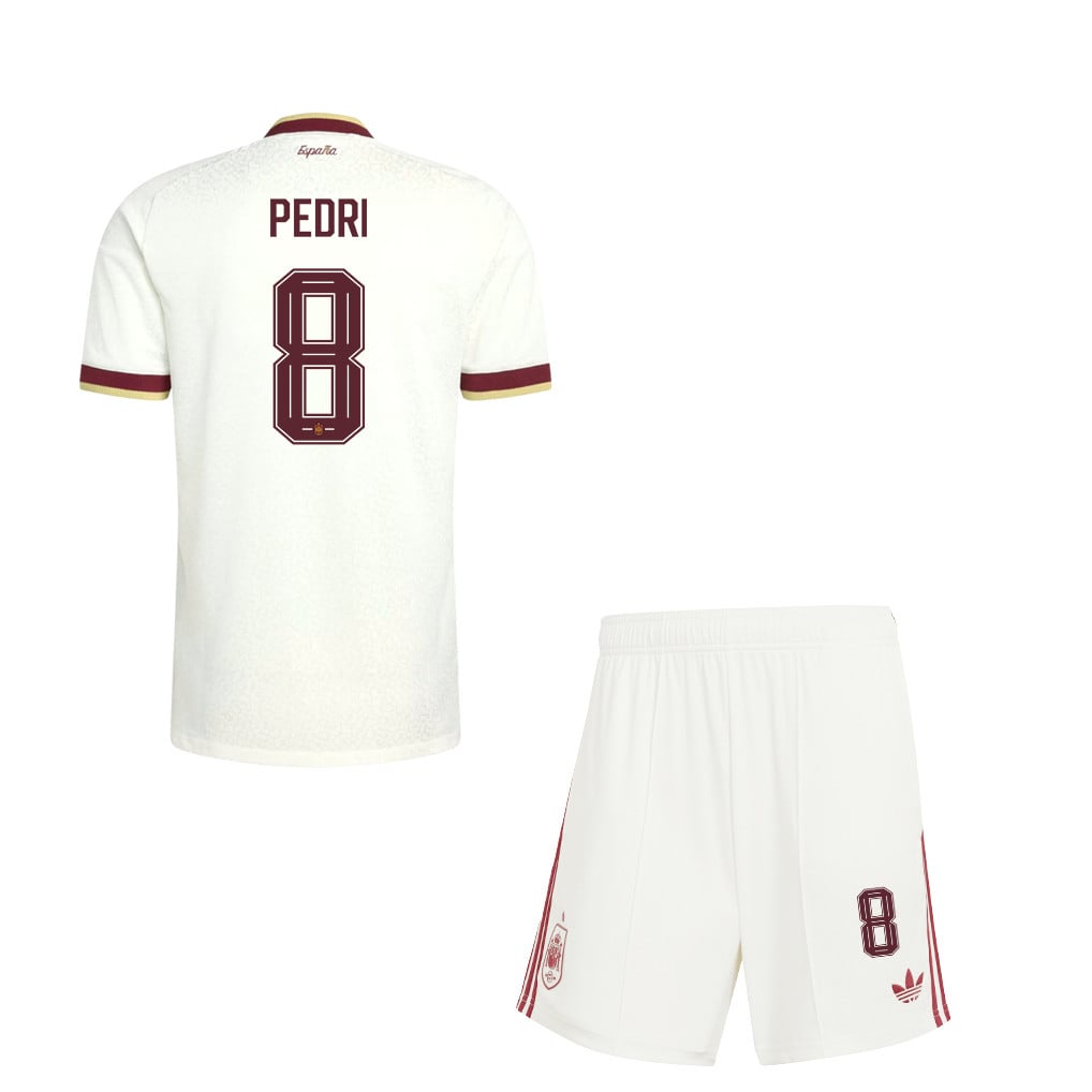Pedri 8 Spain 2026 YOUTH Away Jersey & Shorts Set - White