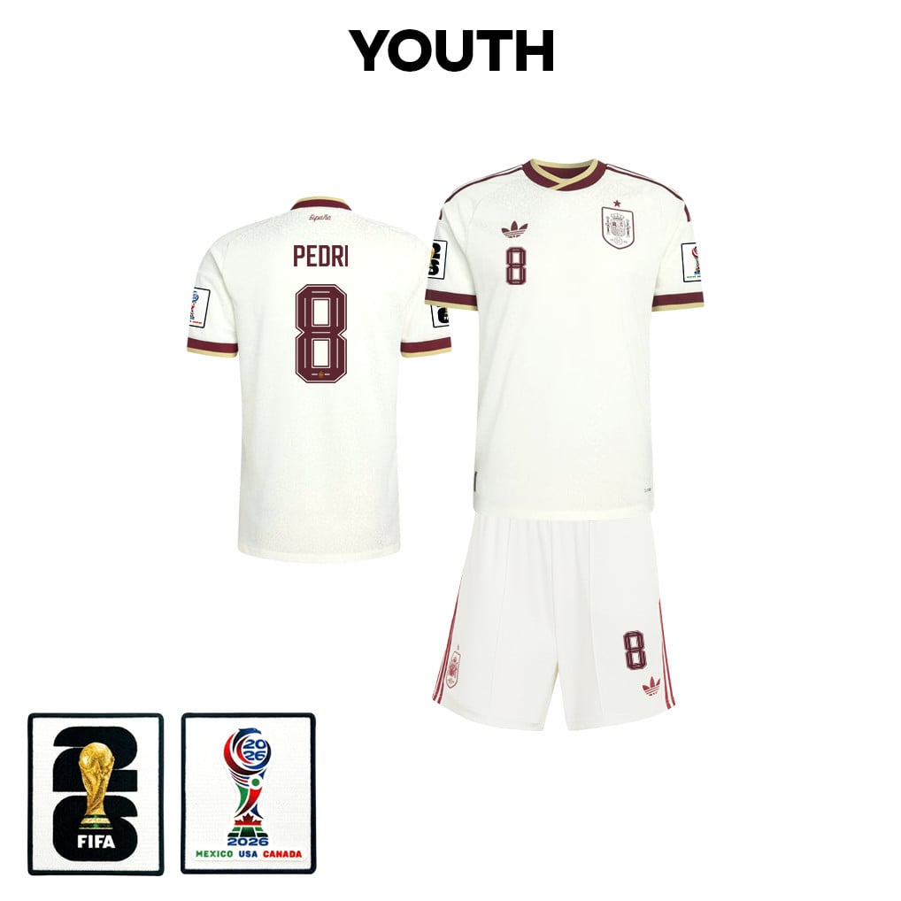 Pedri 8 Spain 2026 YOUTH Away Jersey & Shorts Set - White