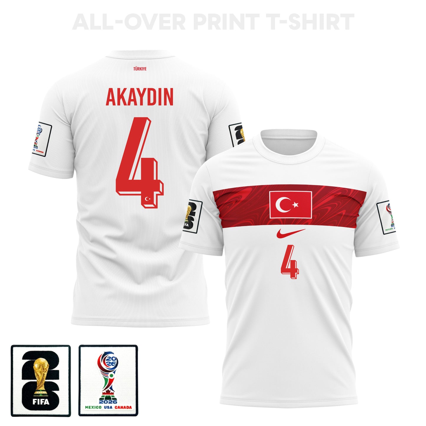 Samet Akaydin 4 Turkey 2026 Away 3D T-Shirt Fully Printed – Unisex, White