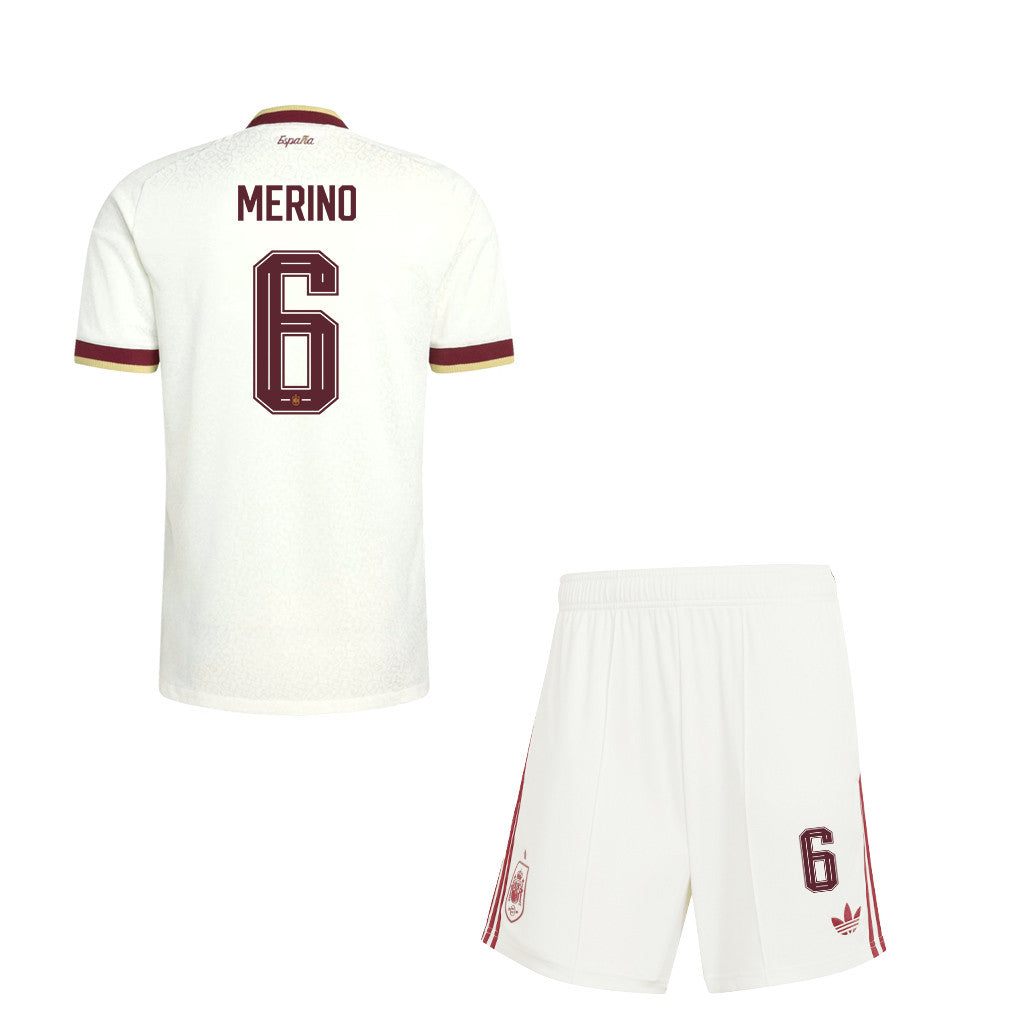 Mikel Merino 6 Spain 2026 YOUTH Away Jersey & Shorts Set - White