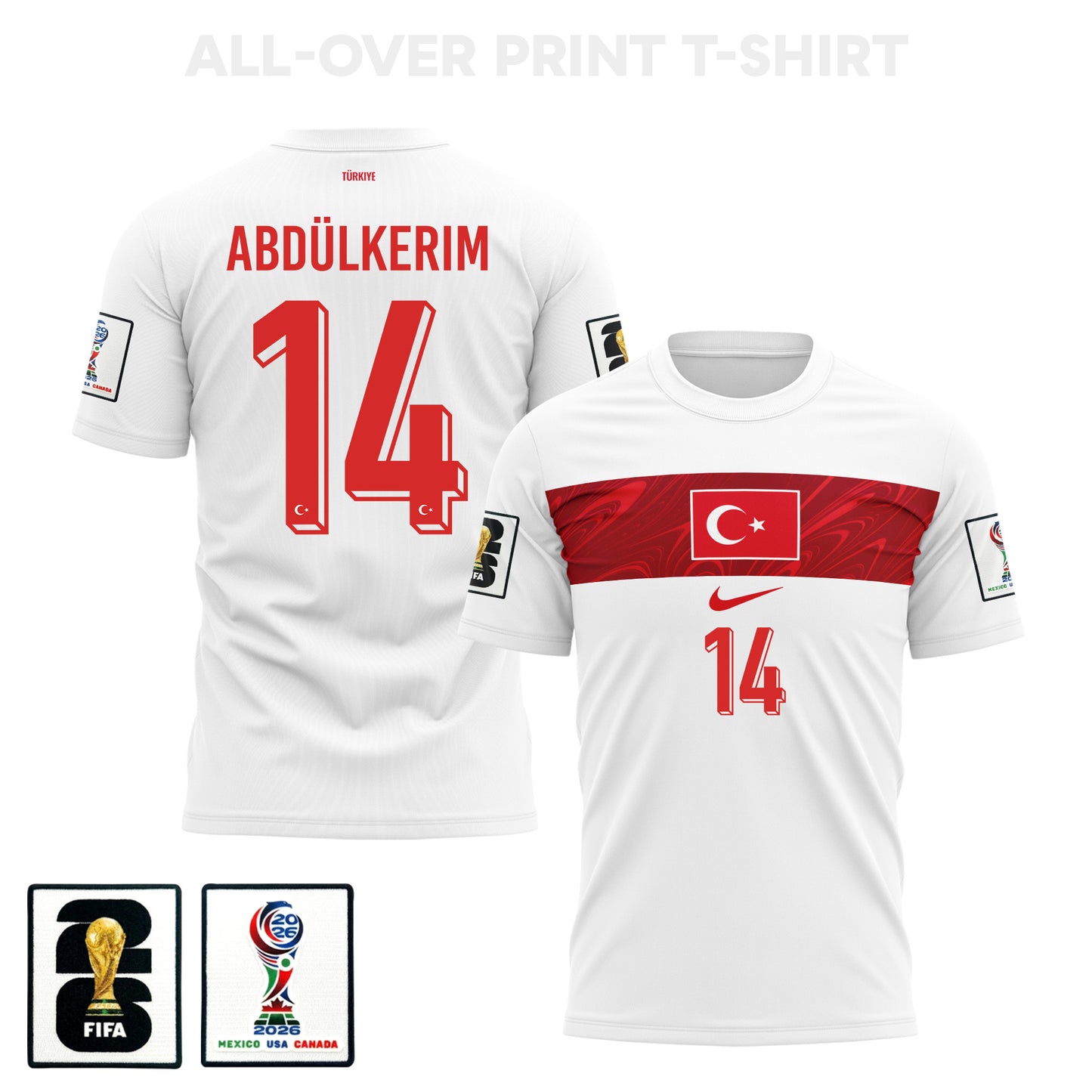 Abdulkerim Bardakci 14 Turkey 2026 Away 3D T-Shirt Fully Printed – Unisex, White