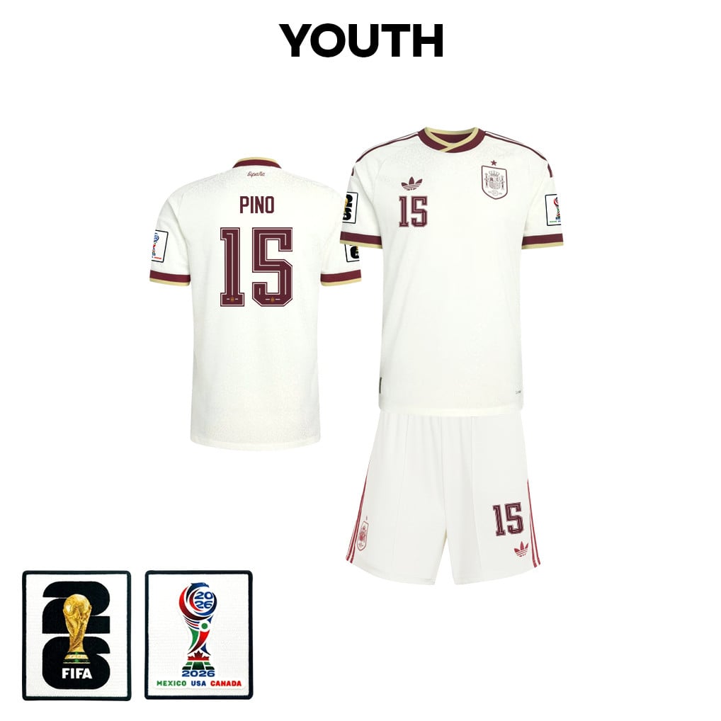 Yeremy Pino 15 Spain 2026 YOUTH Away Jersey & Shorts Set - White