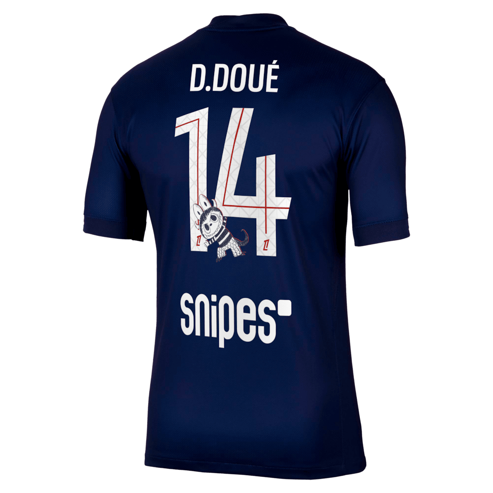 D.Doué 14 Paris Saint-Germain Home Stadium Shirt 2025-26 With Labubu Printing - Navy