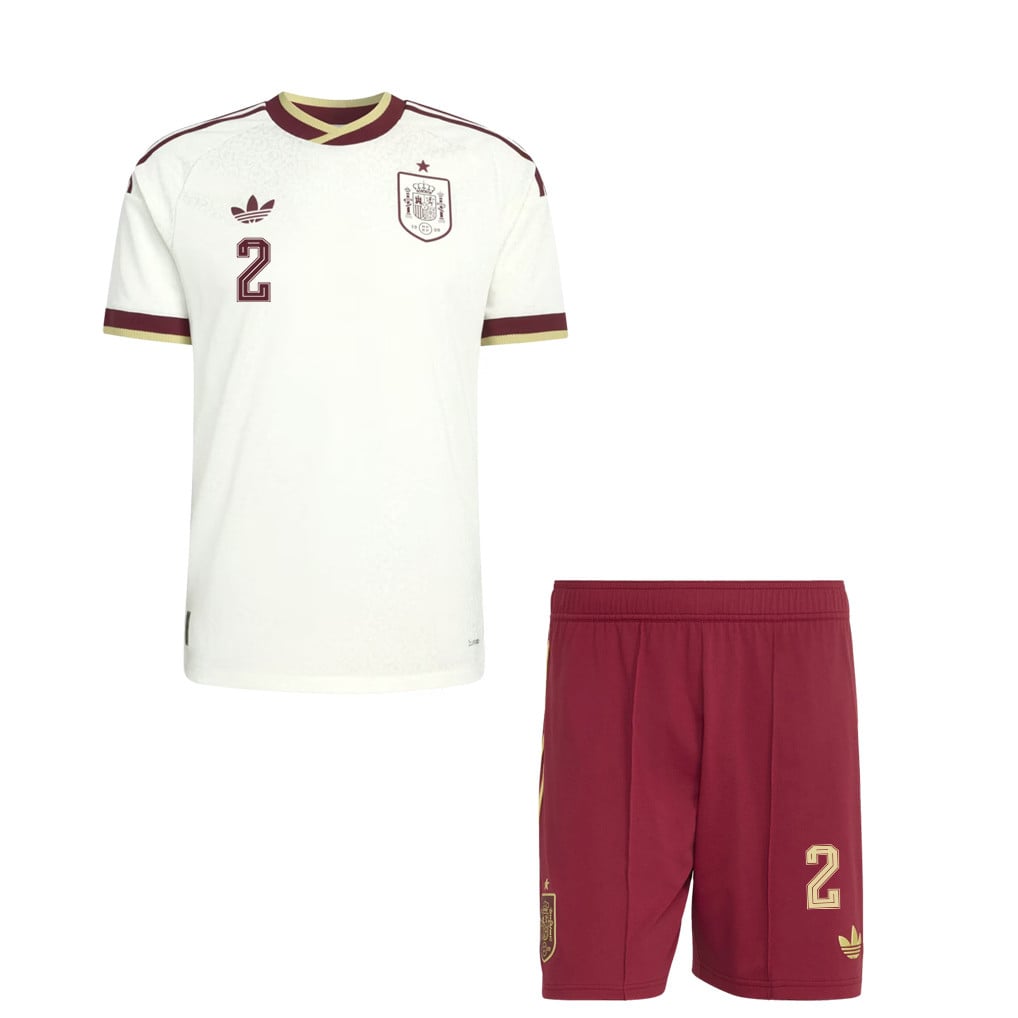 Pedro Porro 2 Spain 2026 YOUTH Away Jersey & Shorts Set - White And Red