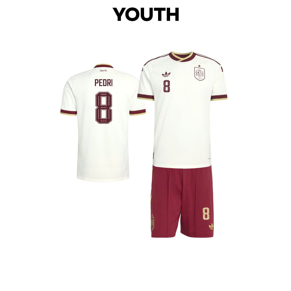 Pedri 8 Spain 2026 YOUTH Away Jersey & Shorts Set - White And Red