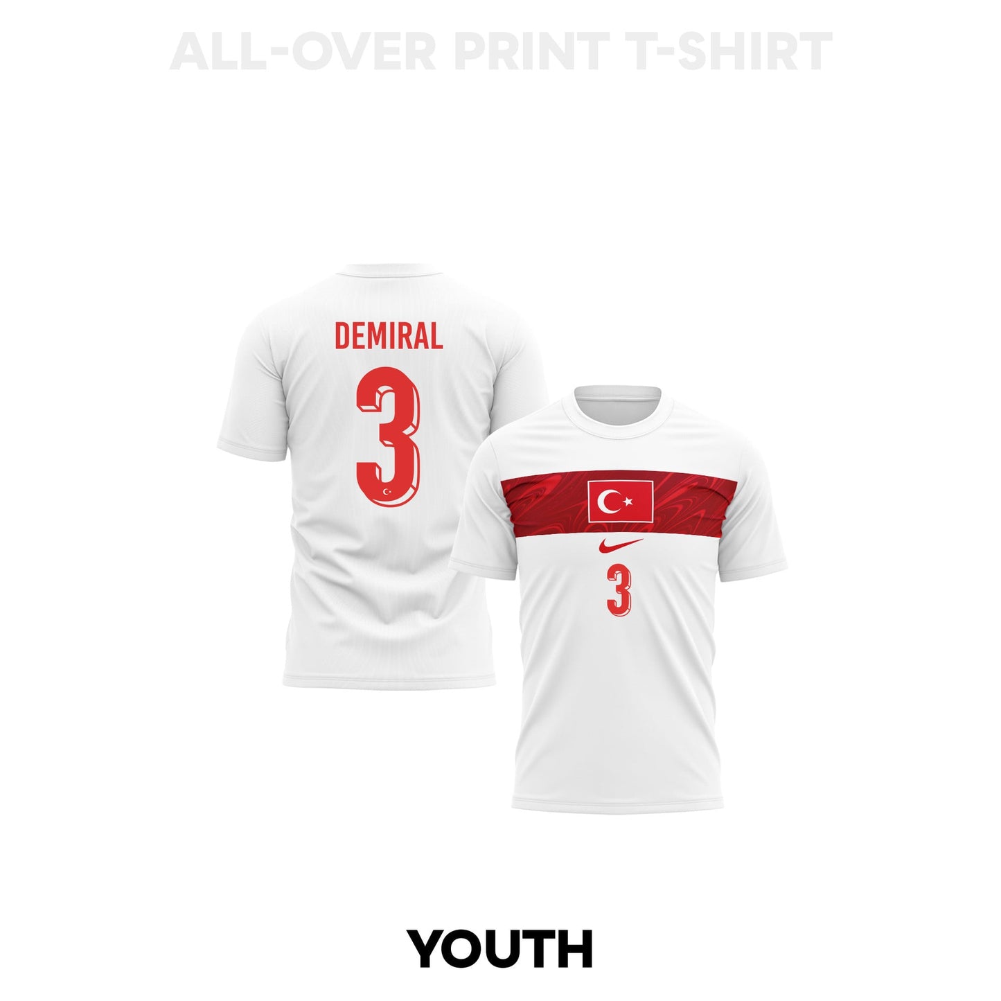 Merih Demiral 3 Youth Turkey 2026 Away 3D T-shirt Fully Printed – White
