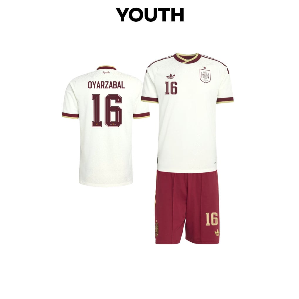Mikel Oyarzabal 16 Spain 2026 YOUTH Away Jersey & Shorts Set - White And Red
