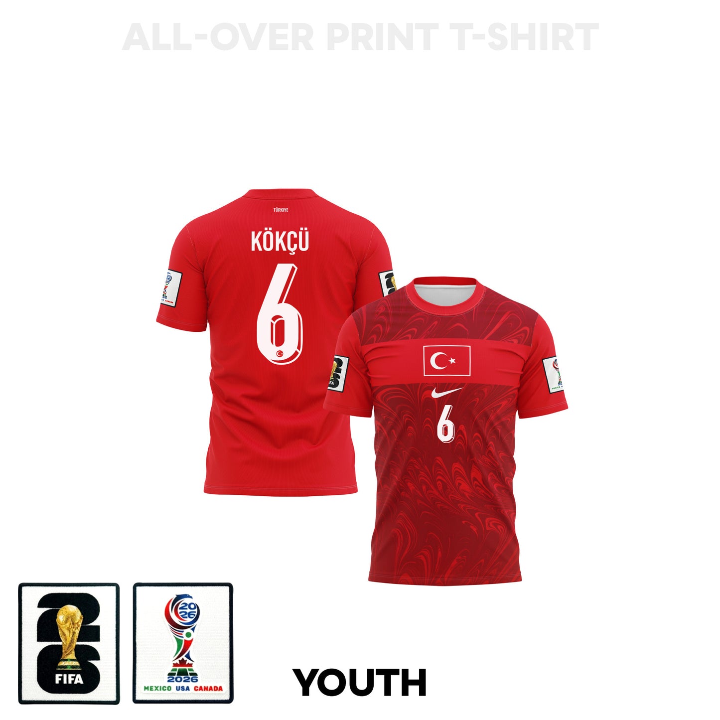 Orkun Kokcu 6 Youth Turkey 2026 Home 3D T-shirt Fully Printed – Red