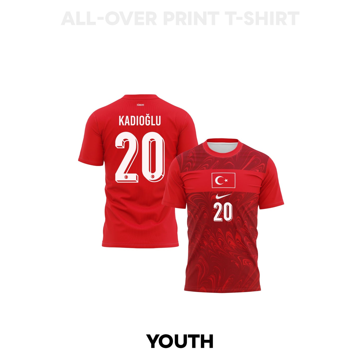 Ferdi Kadioglu 20 Youth Turkey 2026 Home 3D T-shirt Fully Printed – Red