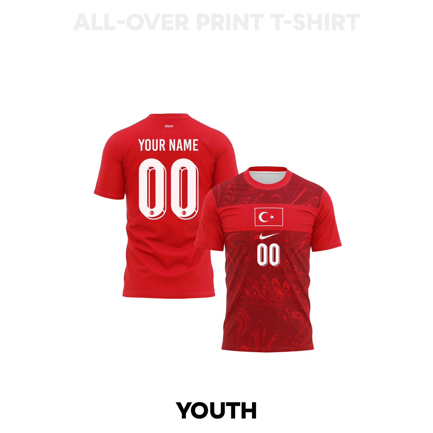 Turkey 2026 Youth Home 3D T-shirt Fully Printed – Personalized – Red