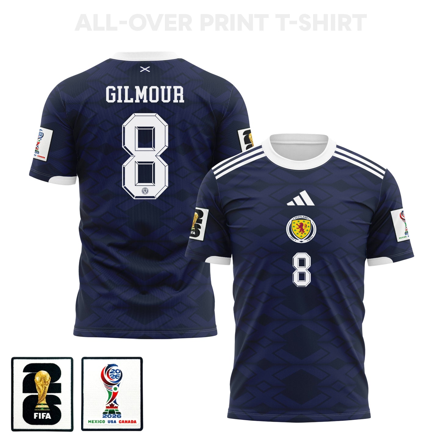 Billy Gilmour 8 Scotland 2026 Home 3D T-Shirt Fully Printed – Unisex, Navy