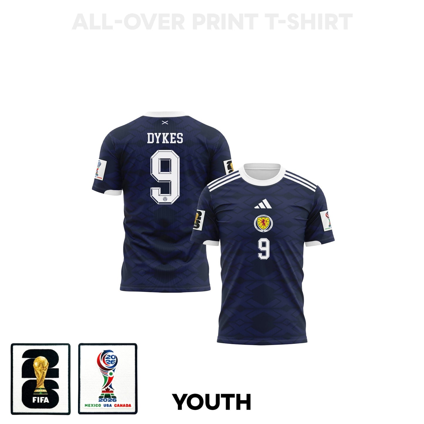 Lyndon Dykes 9 Scotland 2026 Youth Home 3D T-shirt Fully Printed – Navy